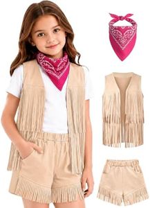 Girls Cowgirl Outfits Fringe Vest and Shorts Boho Set 5-12Y(2008-07-7/8Y)