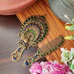 Vemlons Comb and Mirror Set, Metal Mirror and Comb Set (Peacock Mirror, Tabletop Mount, Framed, Oval, Multicolour)