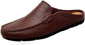 Go Tour Mens Mules Clog Slippers Breathable Punching Leather Slip on Shoes Casual Loafers Brown Size: 7.5