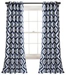 Lush Decor Diamond Ikat Curtains - Geometric Pattern Print Room Darkening Window Panel Set for Living, Dining, Bedroom (Pair), 84” x 52”, Navy