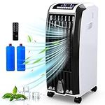 KOTEK Evaporative Cooler, Portable Air Cooler, Fan & Humidifier w/7.5H Timer, Anion Function, 3 Modes & 3 Speeds, Bladeless Quiet Evaporative Air Cooler w/Remote Control for Home, Office