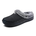 HangFan Men's Women Mules Clogs Slip On Garden Shoes Fur Lined Slides Flip Flops Warm Winter Slipper Black Fur-42 (Size: 7 UK)