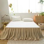 BISELINA French Linen Bed Skirt with Pleated Frills 22-Inch Tailored Drop Natural Flax Cotton Blend Dust Ruffle Soft Cozy Farmhouse Bedding (Queen, Linen)