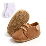 Baby Boy Shoes, Toddler Boy Girl Anti-Slip PU Sneakers Shoes Newborn First Walking Shoes with Cotton Socks for 0-18Months Brown