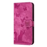 Mavis's Diary Pixel 6 Case Wallet with Card Holder for Women, Cute Butterfly Cat Embossing Leather Folio Cover Folding Flip Phone Case Compatible with Google Pixel 6 6.4" (Deep Pink)