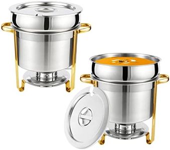 Restlrious Soup Chafer 7 QT Stainless Steel Round Soup Warmer, Large Marmite Soup Chafer with Pot Lid and Fuel Holder in Gold Accent, for Catering Parties Events Banquets, Commercial Grade 2 Pack