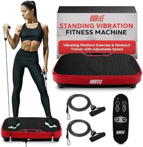 Hurtle Fitness Vibration Platform Machine, Home Gym Whole Body Shaker Exercise Workout Trainer Fast Weight Loss with Resistance Bands Easy Carry Wheel With Handle, Remote Adjustable Speed, White