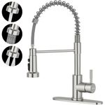 BLYLUND Kitchen Faucet with Pull Down Sprayer Spring Desigh Kitchen Sink Faucets Commercial Stainless Steel Modern Kitchen Tap with Triple Function Sprayer Brushed Nickel