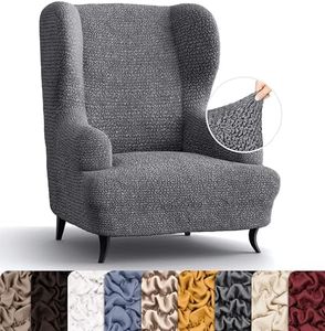 PAULATO BY GA.I.CO. Wingback chair slipcover - High Back Chair Slipcover - Armchair Cover - 1-Piece Form Fit Stretch Furniture Protector - Microfibra Collection - Dark Grey (Wing Backed chair)