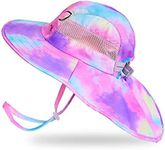 Kids Sun Hat UV Protection Unicorn Summer Beach Play Hats Wide Brim Neck Flap for Girls 2-9 Years, Purple Aqua Tie Dye, 2-9 Years