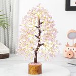 HindCraft Rose Quartz Crystal Tree Home Decor Showpieces for Good Luck Money Crystal Tree Gift Items Office Bedroom Decor Wedding Gift, Golden Wire, 10-12 inch