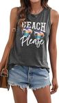 KIMSOONG Beach Tank Tops Women Summer Beach Shirts Sleeveless Graphic Hawaiian Vacation Shirts Dark Grey