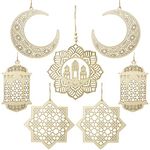 BBKON 7PCS Ramadan Decorations, Wooden Pendant Eid Ramadan Decorations for Home, Eid Mubarak Hanging Ornaments for Islamic Muslim Party
