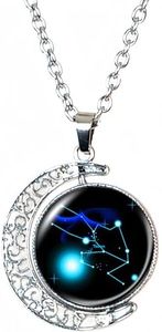 DEQIYIJI Zodiac Necklace Jewelry Birthday Gifts Astrology 12 Constellation Horoscope Sign Galaxy Crescent Half Moon Pendant Necklace Taurus