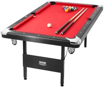 VEVOR Billiards Table, 6.3 ft Pool Table, Portable Foldable Space-Saving Table, Billiard Table Set includes Balls, Cues, Chalks and Brush, Black with Red Cloth, Perfect for Family Game Room Kid Adult