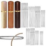 Large-Eye Blunt Needles,40 PCS Heavy Duty Hand Sewing Needles,Tapestry Needles Stainless Steel Yarn Needles,Sharp Embroidery Needles, with 3 pcs Solid Wood Needle Case