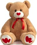 HollyHOME Giant Teddy Bear Stuffed Animal Large Bear Plush with Red Heart for Girlfriend and Kids Valentine's Day 36 inch Tan