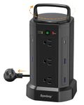 Power Strip Tower, SUPERDANNY Handle CordÃ‚ Retracting, 2100J Surge Protector, 12 Widely Spaced AC Outlets 6 USBs Charger Station, 6.5ft Extension Cord, for Home, Office, Dorm, Garage, Workbench, Black