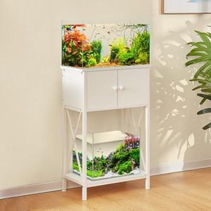 LAQUAL 10 Gallon Fish Tank Stand with Cabinet, Double Aquarium Stand for 10 & 5 Gallon Fish Tank, Heavy Metal Stand with Stable Structure, Adjustable Table Feet & Anti-tilt Device - White, LAQ-02