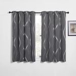 NICETOWN Grey Blackout Curtains for Living Room, Thermal Insulated Wave Foil Printed Decorative Room Darkening Grommets Curtains (Set of 2 Panels, 46W x 54L Inches)