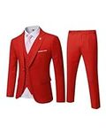 MYS Men's 3 Piece Slim Fit Suit Set, One Button Solid Jacket Vest Pants with Tie, Red, Large