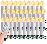 FPOO 30 pcs Christmas Tree Candles with Clips, 4''Taper Candle Stick with Remote Timer and dimmable, Waterproof White Flameless Mini Window Candle Battery Operated for Trees Wreath