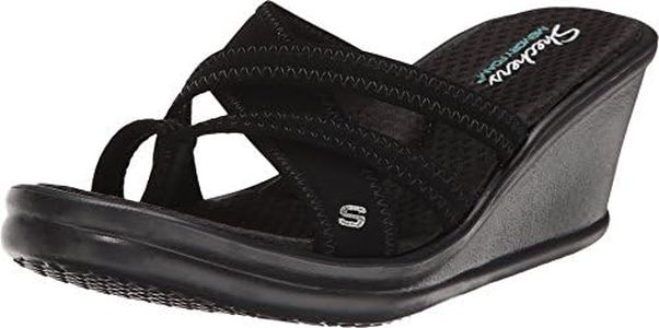 Skechers Cali Women's Rumblers-Beautiful People Wedge Sandal, Black, 8 M US