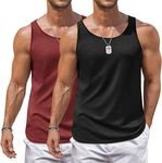 COOFANDY Men Workout Tank Tops Lightweight No Sleeve Muscle Shirt Square Neck Tank Top Men Muscle Wine Red S