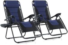 MAISON ARTS Padded Zero Gravity Lawn Chairs Set of 2 Foldable Patio Recliners Anti Gravity Lounge Chairs w/Pillow & Cup Holder Outdoor Camp Chairs for Poolside Backyard Beach, Blue