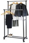 SimpleHouseware Clothing Rack Double Rod Portable Hanging Garment Rack, Black