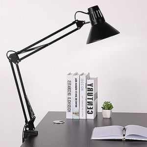 ANMECS Lampada da Scrivania MAX 60W, Lampada da Tavolo LED E27 Vintage con Morsetti, Posizione Ombra Regolabile, Pieghevole per Ufficio, Casa e Pensionati, Colore Nero, LAMPADA NON INCLUSA (Nero)