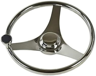 MARINE CITY 3 Spoke Marine Grade Stainless-Steel 13-1/2 Inches Steering Wheel With Knob For Boat Yacht