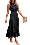 PRETTYGARDEN Women's Midi Summer Dresses Casual V Neck Swiss Dot Ruffle Sleeveless A Line Beach Sun Dress (Black,X-Large)