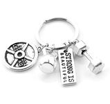 VNEWSCHI Sport Barbell Dumbbell Fitness Weightlifting Gym Key Ring Charm Keychain Strong Is Bealtiful Fitness Keychain Charm Gift Coach Stainless Steel Fitness Keychains