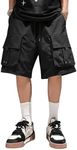 Verdusa Men's Loose Straight Leg Cargo Shorts Buckle Drawstring Waist Baggy Shorts Black X-Large