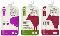 Serenity Kids Regenerative Land to Market Verified Baby Food Pouch Bundle | 6 Each of Grass Fed Bison, Beef & Ginger, and Beef (18 Count)