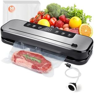 Vacuum Sealer Machine 75kPa Powerful Suction, 6-in-1 Food Vacuum Sealer with Built-in Cutter, Dry & Moist Modes, Stainless Steel Compact Design, Sous Vide Compatible, Includes 50 Vacuum Bags