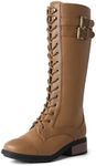 DREAM PAIRS Women's Pu Knee High Riding Combat Boots,Size 8.5,Camel,Georgia