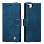 QLTYPRI Case for iPhone SE 2022 5G/iPhone SE 2020/iPhone 8/iPhone 7, Premium Flip Folio PU Leather Wallet Case with Magnetic Closure Card Holder Kickstand Shockproof Cover for iPhone 7/8/SE2/SE3-Blue