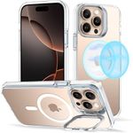 Elzzi Classic Series iPhone 16 Pro Max Case Compatible with MagSafe Built-in Camera Stand Phone Cover Transparent Military-Grade Protective Drop Protection Non Yellowing Hard PC +TPU, White