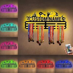 XIAO.Z Personalized Metal Gymnastics Medal Hanger Holder Display Rack for Awards & Ribbons With Led Light - Custom Sports Medal Holder for Wall, Hanger Display Award Rack With Boy, Girl & Kid's Name