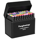 Tongfushop 60 Colored Marker Set, Colouring Pens, Art Pens, Felt Tip Pens, Double Tip Paint Pens for Drawing, Sketching, Anime and Manga with Carrying Case and Storage Base