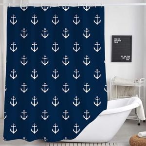 DYNH Nautical Anchor Shower Curtain for Bathroom, Navy Blue Beach Coastal Beachy Fabric Shower Curtains Set Decorative, White Ocean Men Boys Kids Restroom Decor Accessories Hooks Included 60X72 Inch