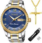 OLEVS Diamond Watches for Men,Business Dress Watch Waterproof Luminous,Male Golden Big Dial Luxury Casual Quartz Analog Watches with Day Date Calendar and Stainless Steel Band