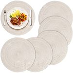 Floridy Placemat, Round Placemats Set of 6 for Dining Table, 15 Inch Round Braided Table Mats Woven Washable Anti-Slid Cotton Kitchen Place Mats, Easy to Care(Beige 6Pcs)