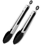 Kitchen Tongs for Cooking Set of 2 Silicone Tongs 9 & 12inch Tongs Kitchen Tweezers Non Stick Stainless Steel Food Tongs for Air Fryer, BBQ, Serving, Salad, Pasta & Toast