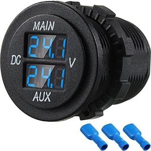 LED Digital Double Voltmeter, Round Panel Voltage Monitor for Car Pickup RV Truck Dual Battery Pack (Blue)