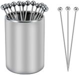 Metal Cocktail Picks Holder Set, 12 Cocktail Toothpicks Reusable Stainless Steel Decorative Toothpicks for Appetizers for Sandwiches, BBQ Snacks, Cocktails