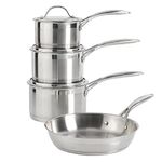 ProCook Professional Stainless Steel Cookware Set of 4 Saucepans and Frying Pan Uncoated Induction Pans, Dishwasher Safe, 25 Year Guarantee (4 Piece)