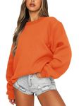 Eniloyal Crewneck Sweatshirt for Women Pullover Hoodies Fleece Lined Lightweight Loose Fit Cozy Ladies Fall Clothes 2024 Orange